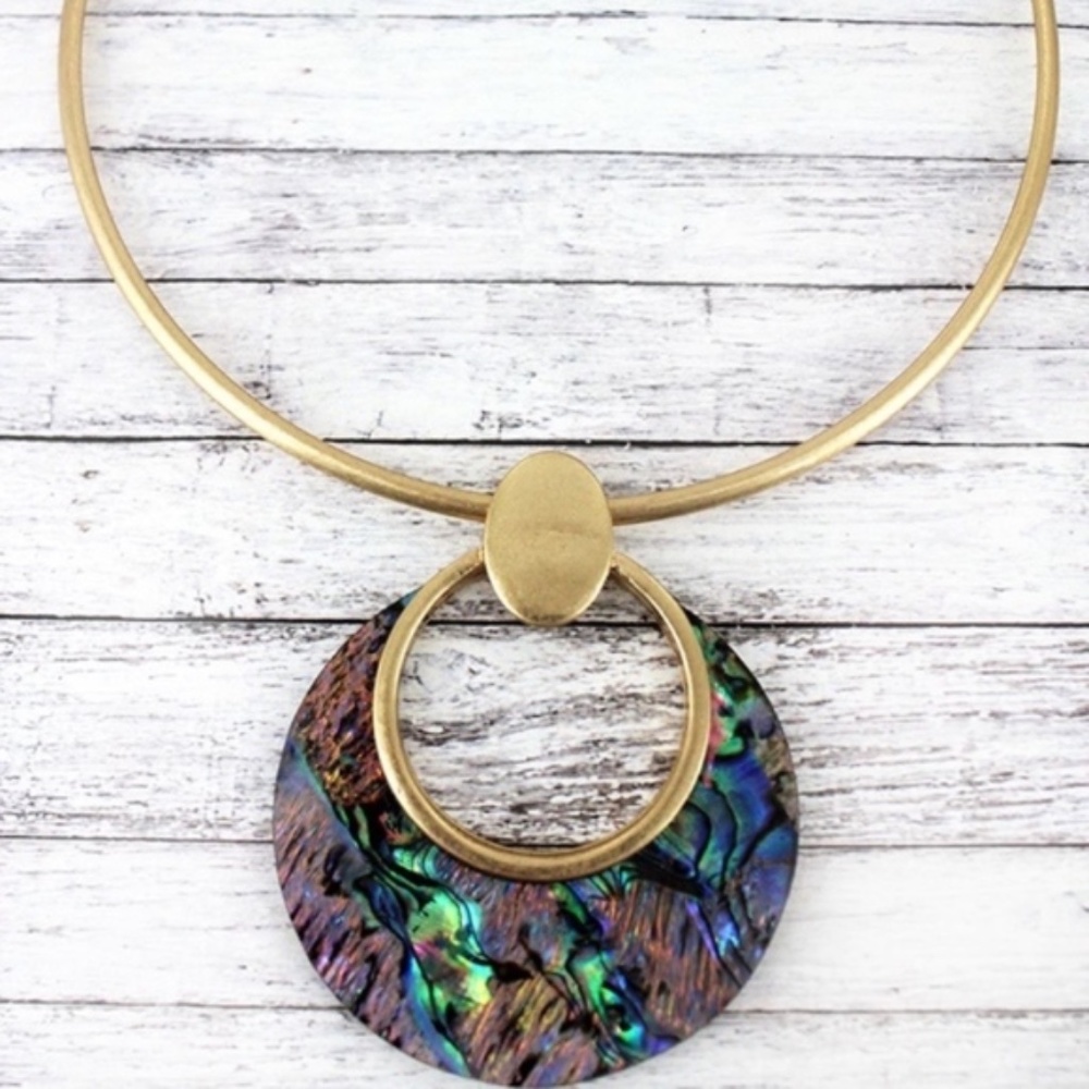 2/$18- ABALONE GOLDTONE PENDANT COLLAR NECKLACE
